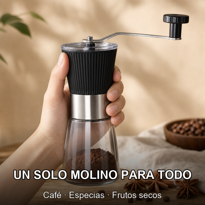 molino de café manual en vidrio